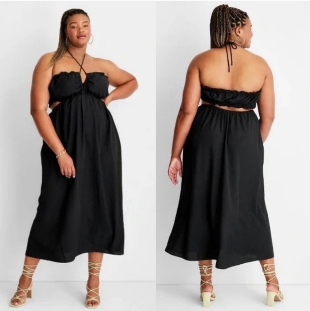 Future Collective Alani Noelle Black Strappy Cut Out Midi Dress Plus XXL
